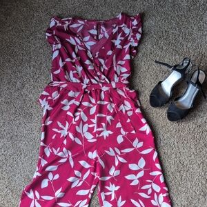 SHEIN Fuchsia and White Floral Jumpsuit